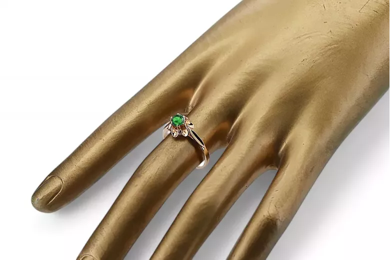 Emerald Original Vintage 14K Rose Gold Ring Vintage Jewlery vrc004r